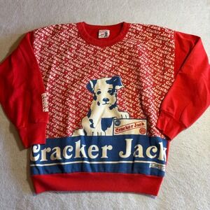 Vintage Cracker Jack by Allison Red Crewneck Sweatshirt Mens Small Dog Graphic